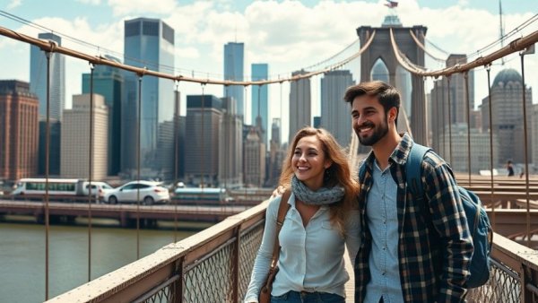 New York City adventure with Brooklyn Bridge and skyline view.