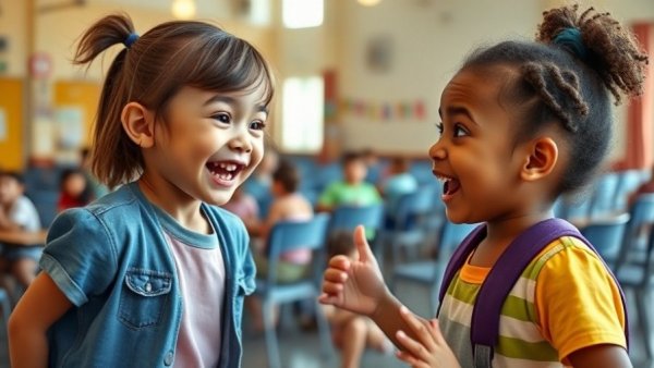 Young girl joyfully interacting with a cartoon character at a community event, Asteria updates
