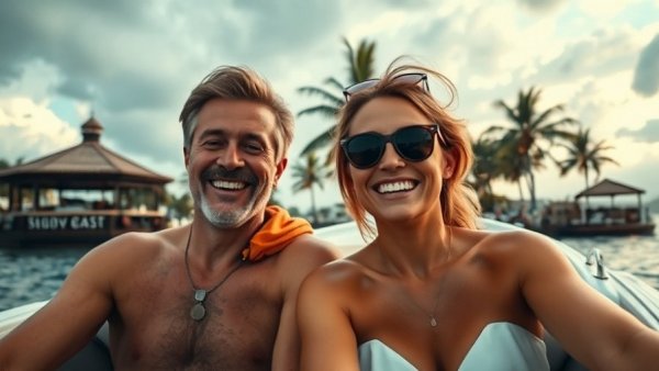 Boating in Pine Island Florida, couple enjoying tropical scene