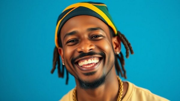 Smiling man with Jamaican cap, related to Country Speng immigration song 100 Miles.