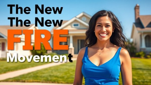 New FIRE movement real estate: woman in front of house with text.