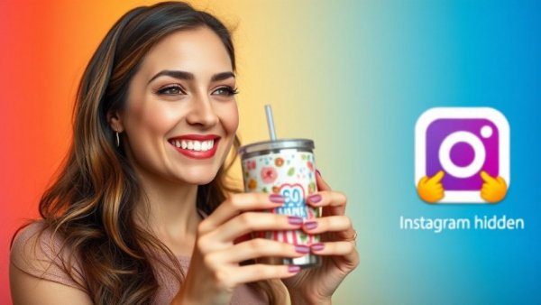 Woman highlights hidden Instagram features with logos and emojis.
