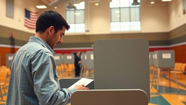 New Yorkers voting rights; voter casting ballot in election booth.