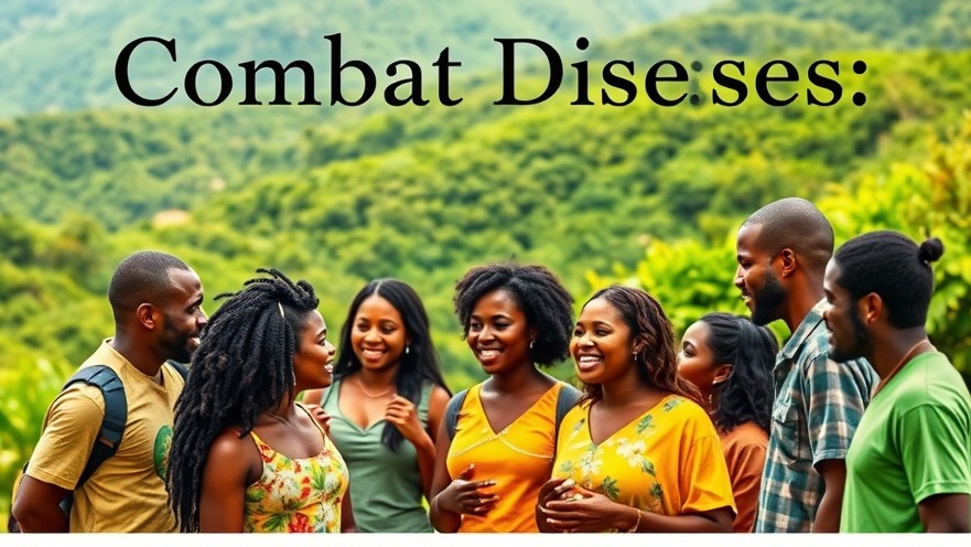 Diverse group discussing Caribbean health initiatives in lush Dominica greenery.