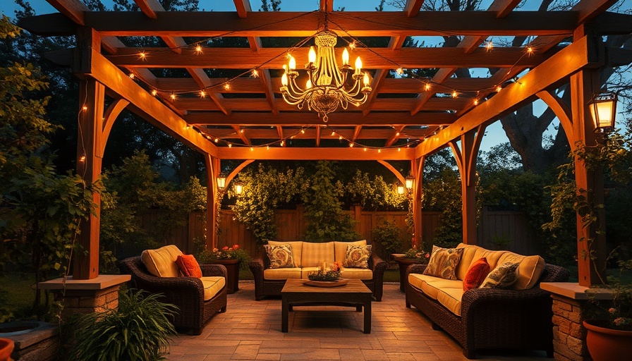 Cozy pergola with elegant backyard lighting ideas at twilight.