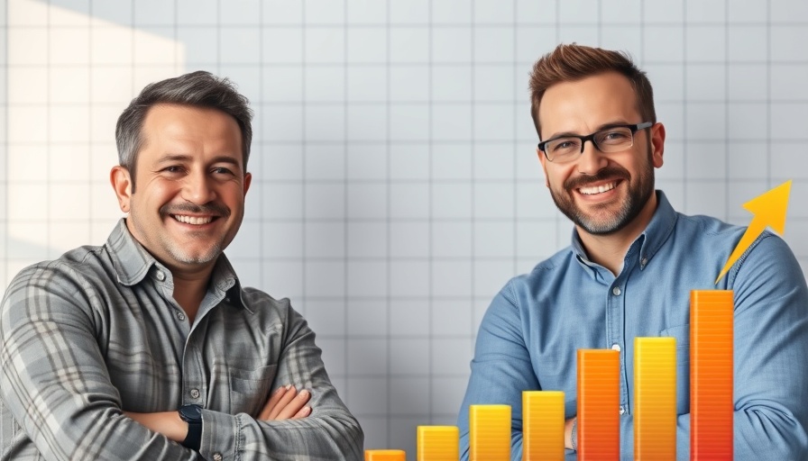 Two men display land investing strategies with graph and money.