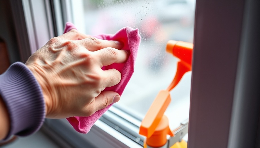 Close-up of cleaning a window frame, a commonly overlooked spot.