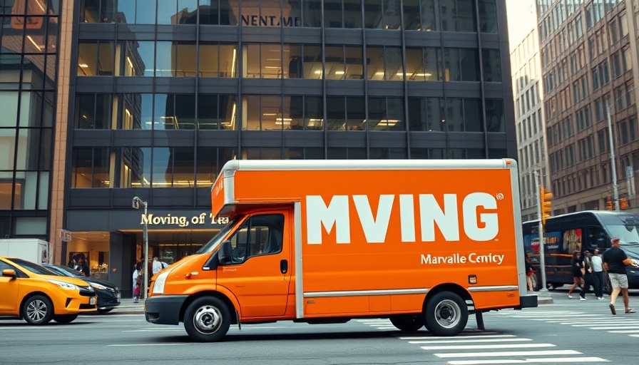 Bright orange moving van in NYC street, saving money hiring a moving company in NYC.