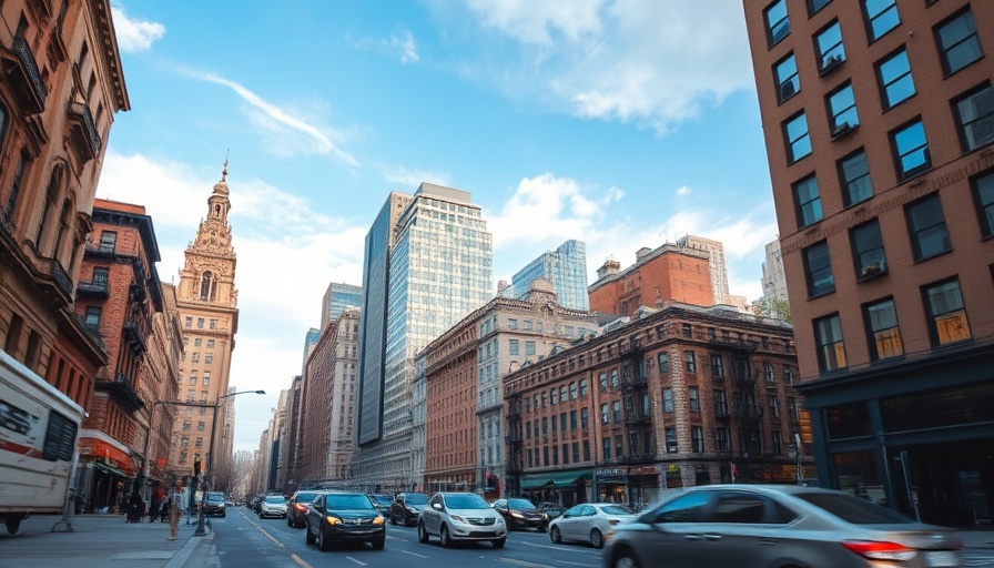 Vibrant NYC street with historic and modern buildings, 40 times income requirements to rent in NYC.