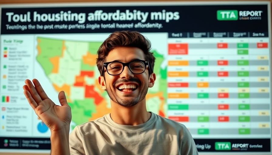 Housing affordability by state rankings displayed in colorful map with joyful person.