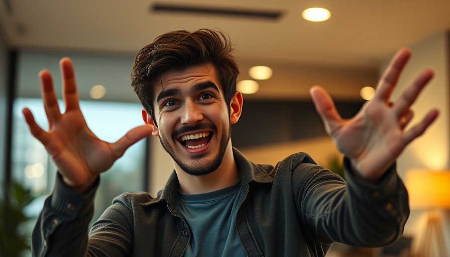 Enthusiastic young man discussing adjustable-rate mortgage indoors.