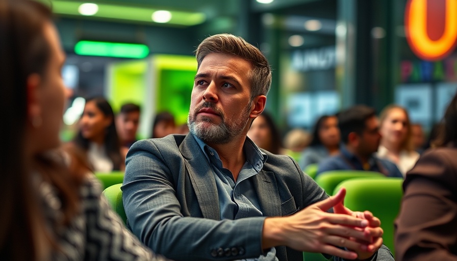 Confident man discussing real estate wholesaling 2025, modern setting.