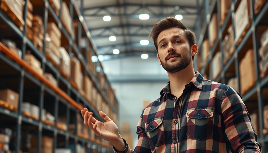 Confident man gesturing in warehouse, real estate investor in Dubai.