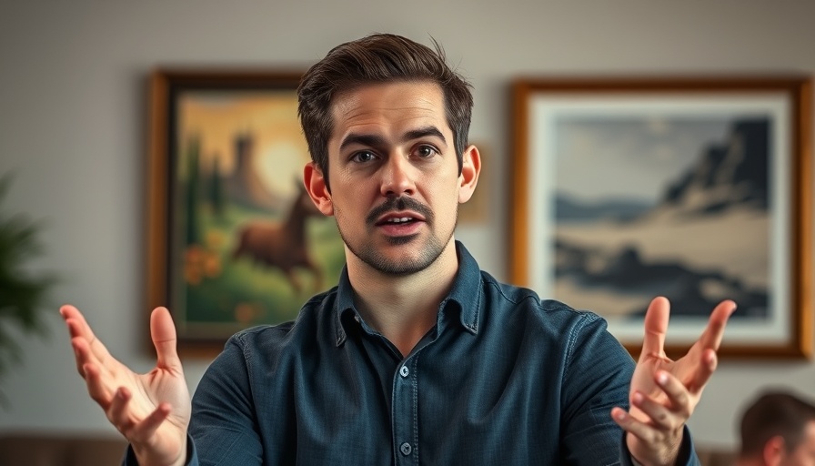 Confident speaker discussing real estate success indoors.