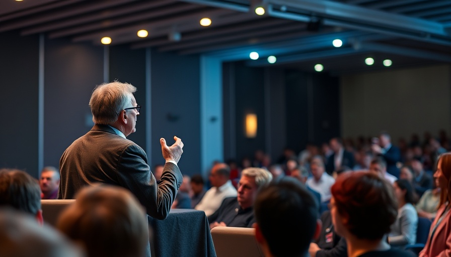 Engaged speaker discussing multifamily housing strategies for 2025 at conference.