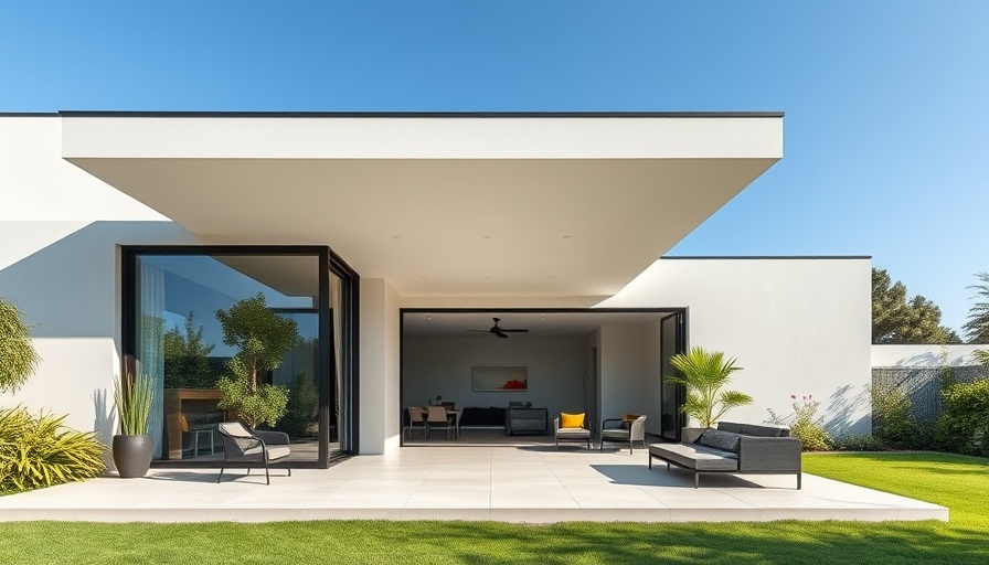Future home design 2025 with sleek modern patio and garden.