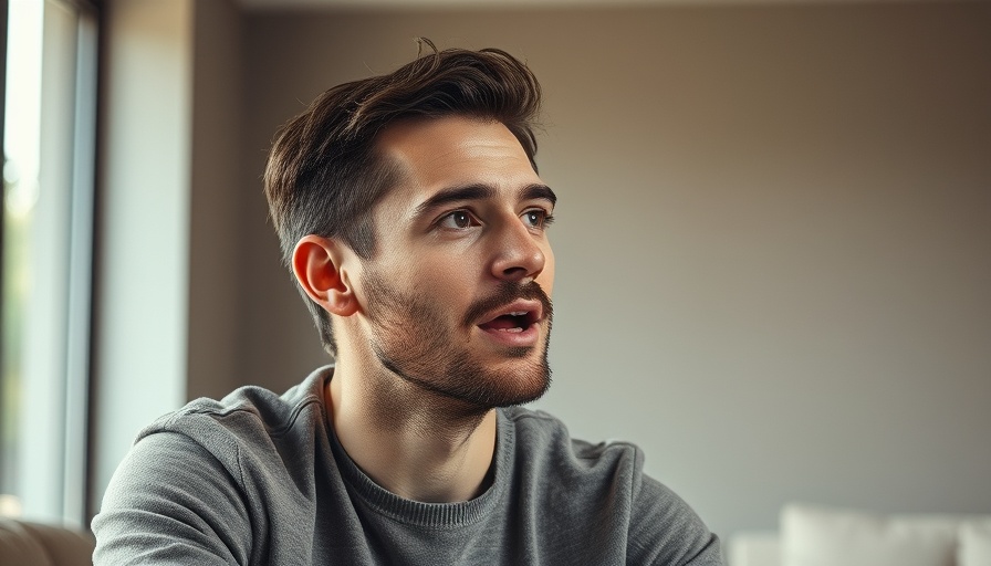 Casual man discussing housing markets in modern setting.