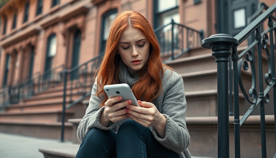 Concerned woman checking phone about short-term rental scams.
