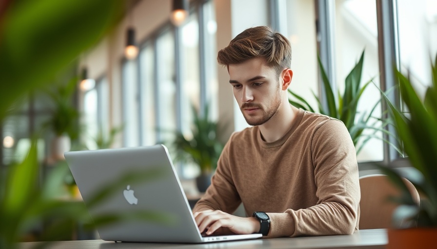 Young man using a laptop in a user-friendly design environment.