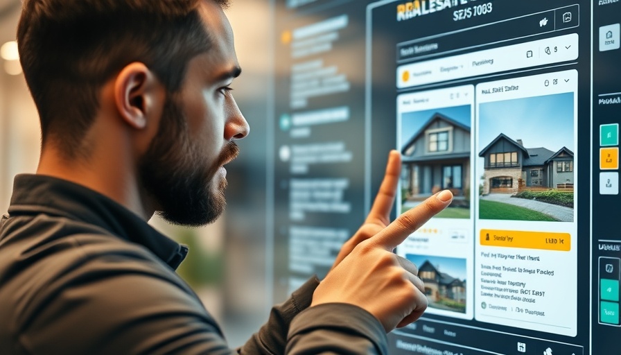 Online real estate listing interface with an engaging man promoting find your next investment property.