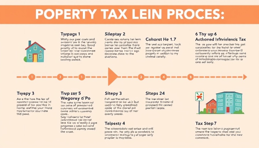 Informative infographic on NYC tax lien sale process with steps and icons.