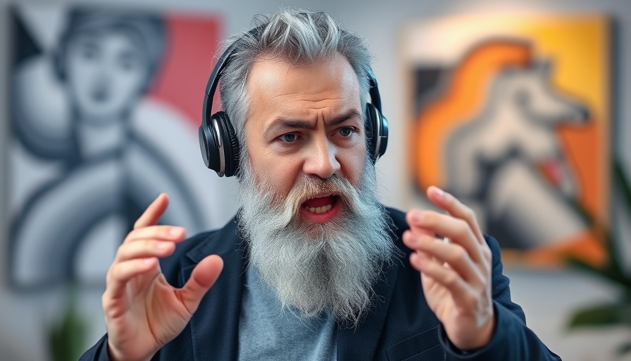 Gray-bearded man discussing investment timing, studio setting.