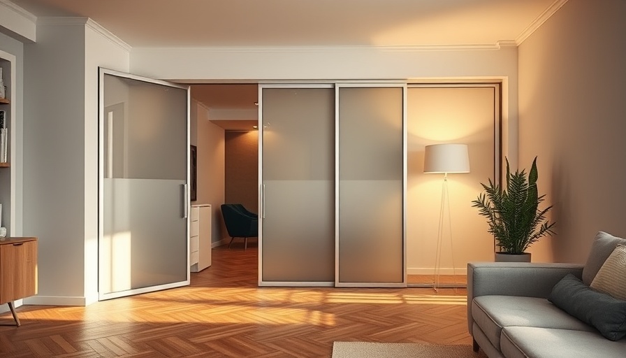 Temporary pressurized walls in modern living room with sliding glass doors
