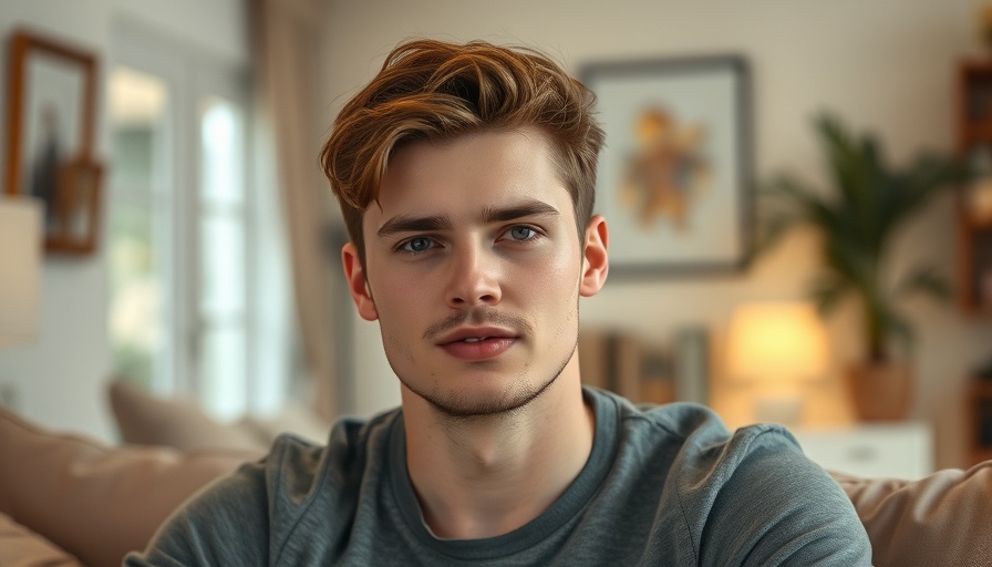 Casual young man sitting indoors, housing market correction.