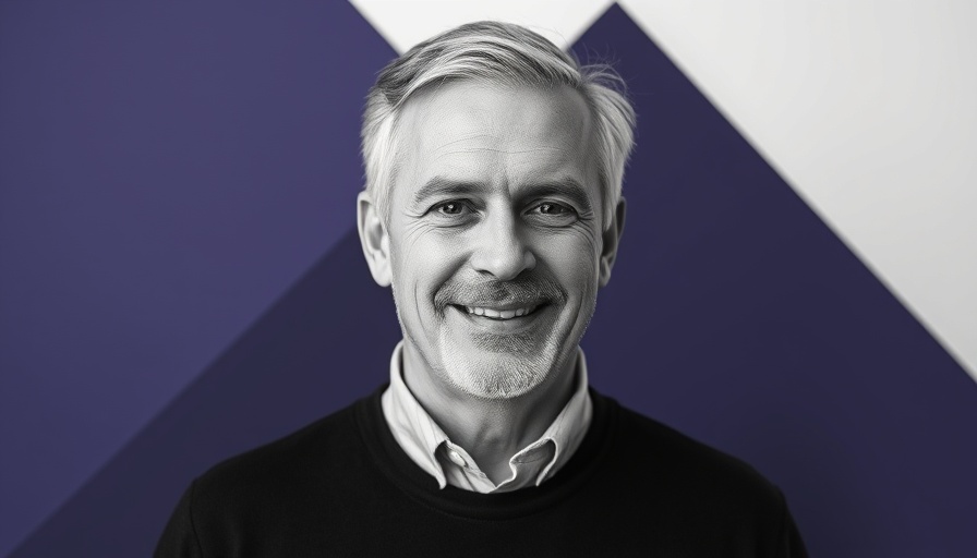 AI in Real Estate: Monochrome portrait of middle-aged man with abstract background.