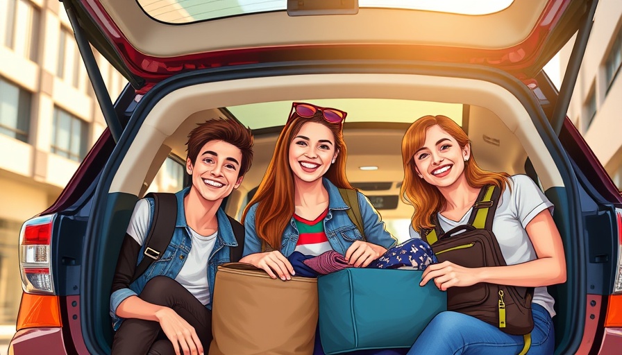 College students unpacking essentials for off-campus living, vibrant scene.