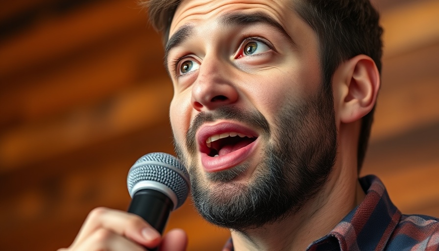 Animated man speaking into a microphone about real estate investing benefits.