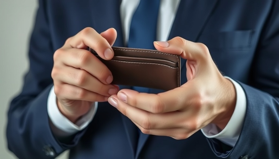 Businessman with empty wallet conveying real estate money problem.
