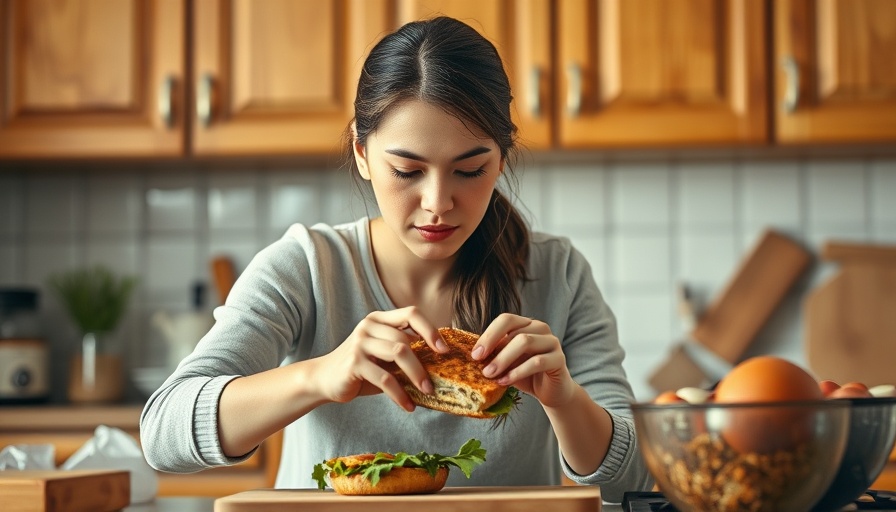 Woman preparing food in kitchen, engaging content creation process.