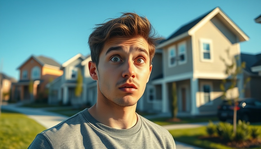 Achieving financial freedom through real estate investing, surprised man in suburb.