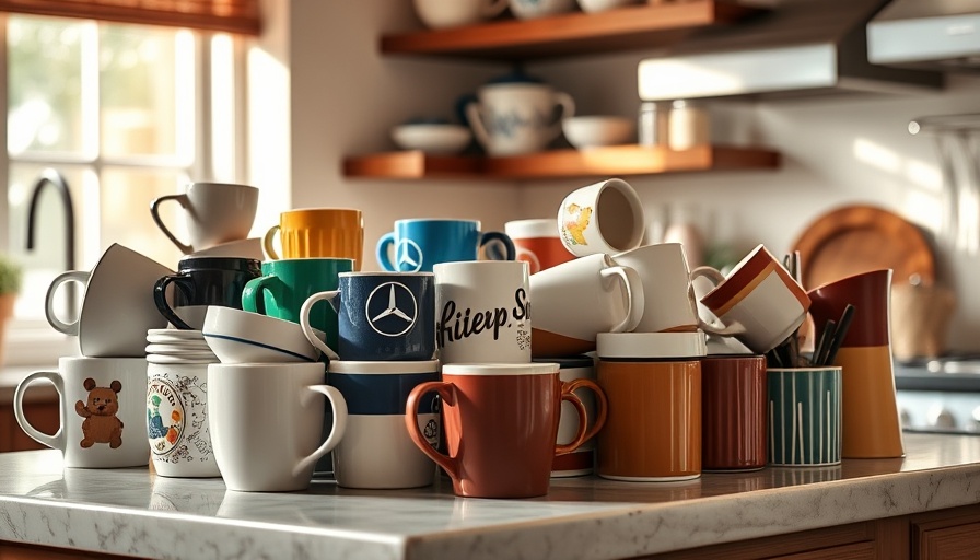 Diverse coffee cup collection evokes emotional connection in a cozy setting.