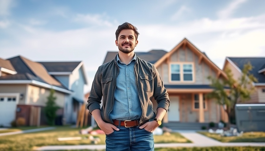Man estimating renovation costs with house under renovation in background