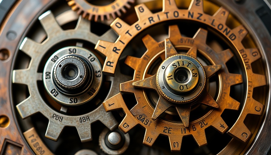 Interlocked gears with a compass symbolizing acquisition dynamics.