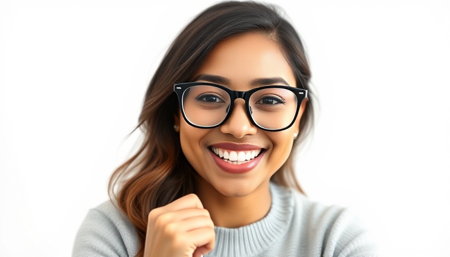 Smiling woman in a video call, discussing taking risks for success.