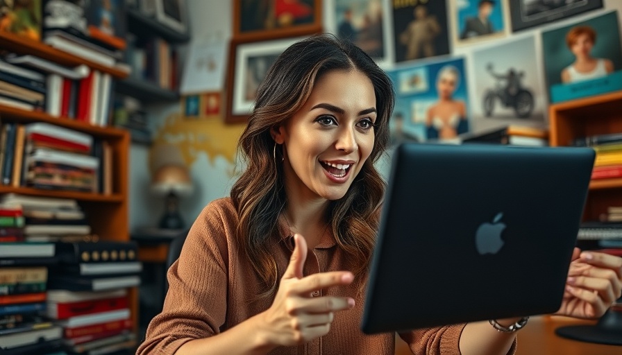 Woman engaging in a video call, discussing in a vibrant office setting.