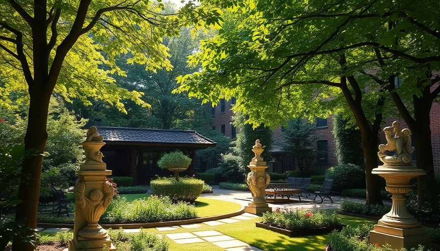 Elizabeth Street Garden with sculptures and greenery in NYC