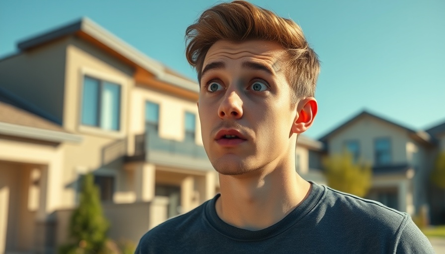 Real estate deals and financial freedom concept with surprised man and houses.