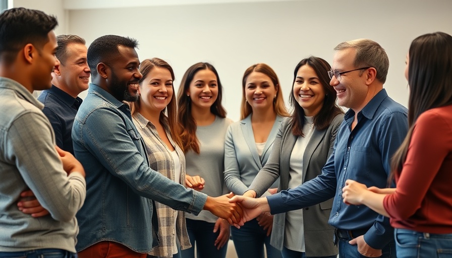 Group of people shaking hands amicably indoors.