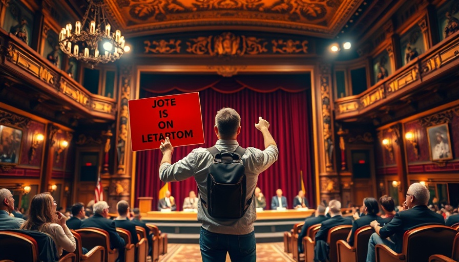 Protest against NYC rent hikes at a theater meeting.
