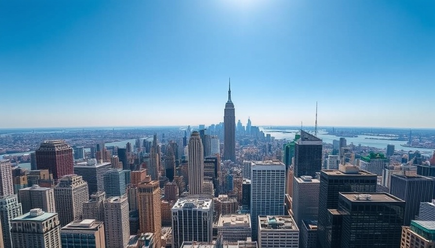 Manhattan real estate sales trends with skyline view and river.