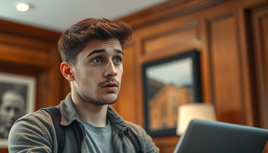 Young man discussing housing crash predictions indoors.