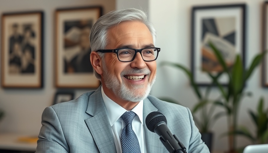 Middle-aged man discussing interest rates and trends in an office setting.