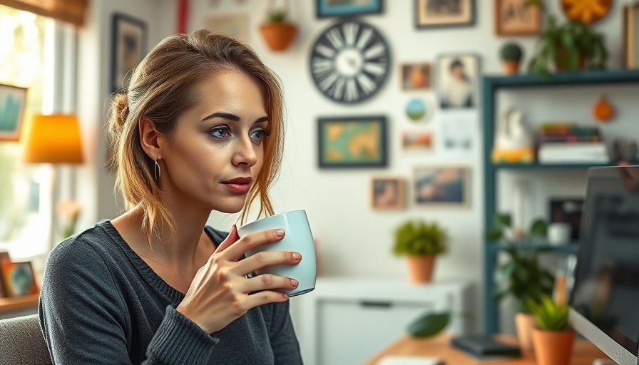 Woman using Focus 5 Method on LinkedIn in colorful office.
