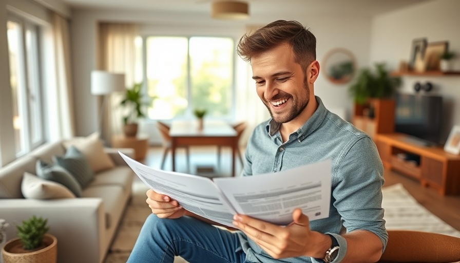 Man reviewing last-minute credit checks before closing in a living room.