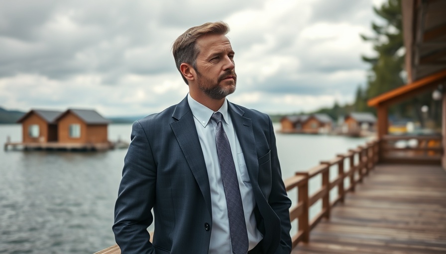 TurboTenant rental management: Man on deck contemplating rental solutions by the lake.