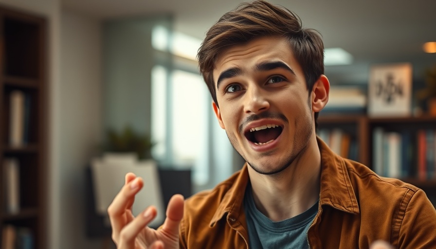 Young man discussing abolishing property tax with enthusiasm.